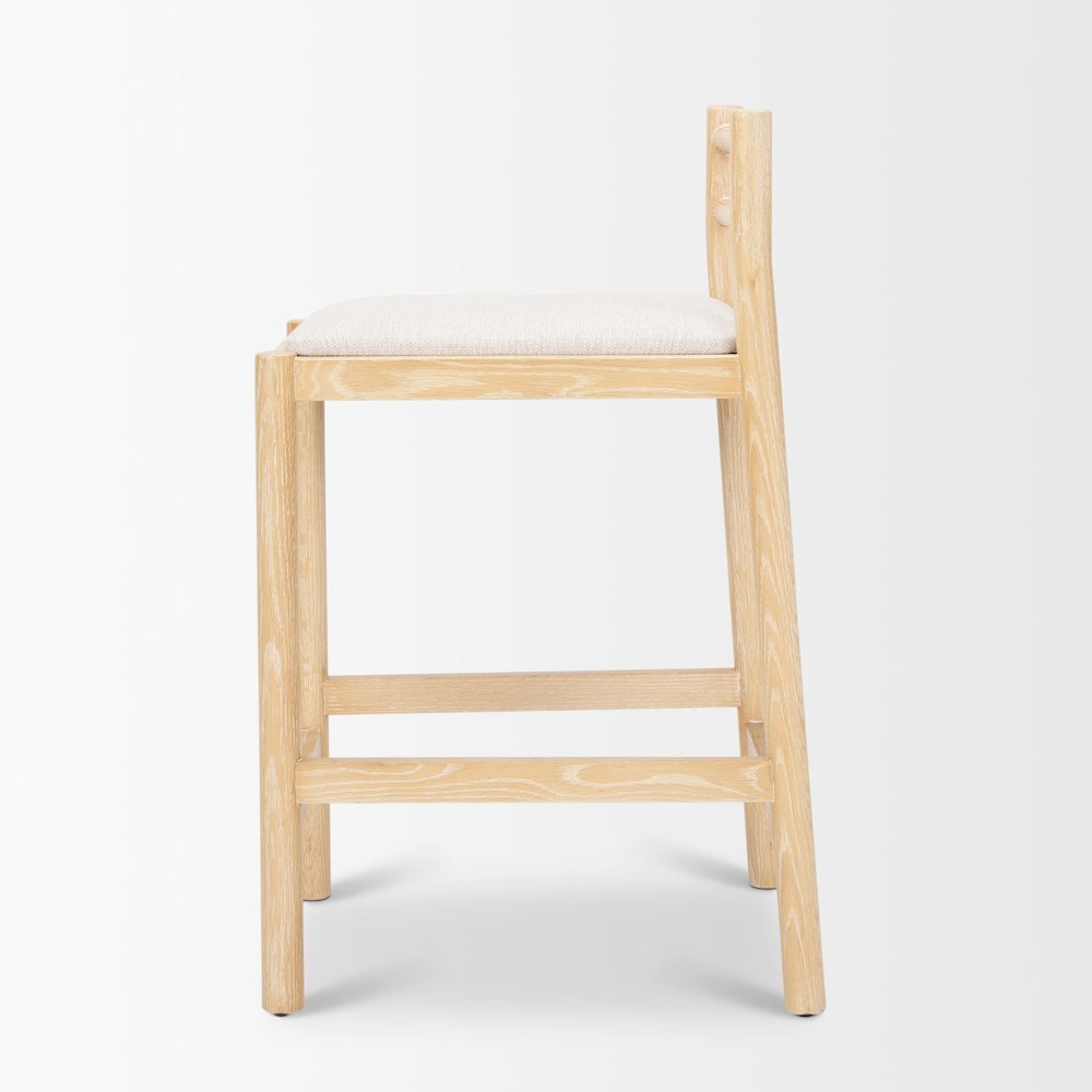 Counter Stool Light Brown Wood Frame And Beige Upholstered Seat