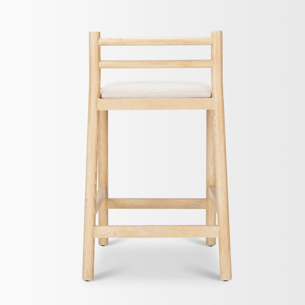 Counter Stool Light Brown Wood Frame And Beige Upholstered Seat