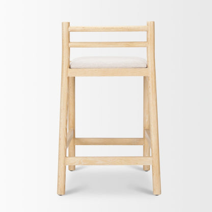 Counter Stool Light Brown Wood Frame And Beige Upholstered Seat