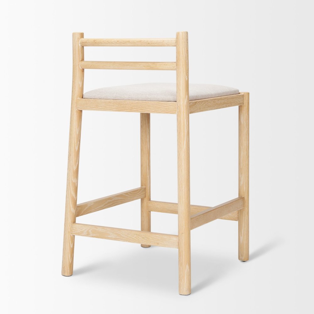 Counter Stool Light Brown Wood Frame And Beige Upholstered Seat