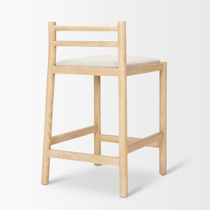 Counter Stool Light Brown Wood Frame And Beige Upholstered Seat
