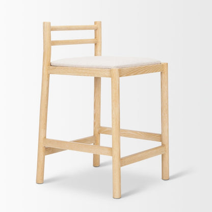 Counter Stool Light Brown Wood Frame And Beige Upholstered Seat