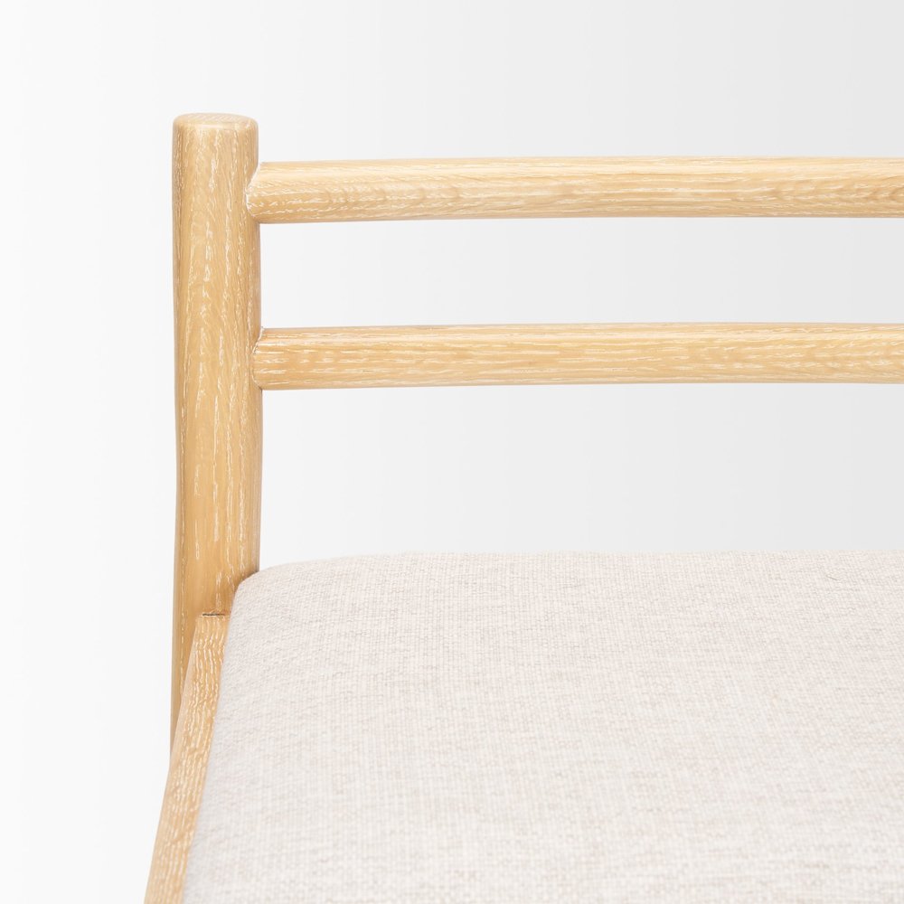 Counter Stool Light Brown Wood Frame And Beige Upholstered Seat