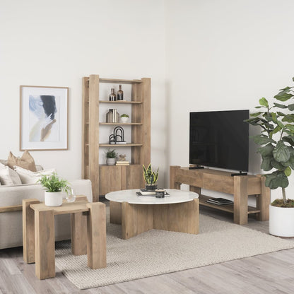 Light Brown Wood Open And Closed Storage Shelving Unit