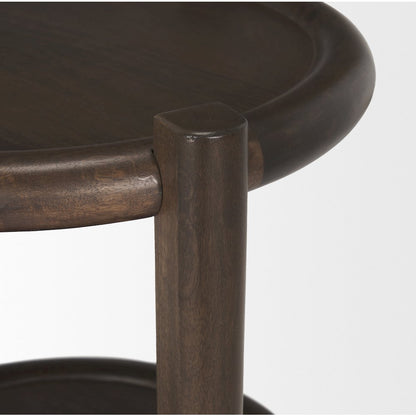 Dark Brown Wood Bottom Shelf Round Accent Table