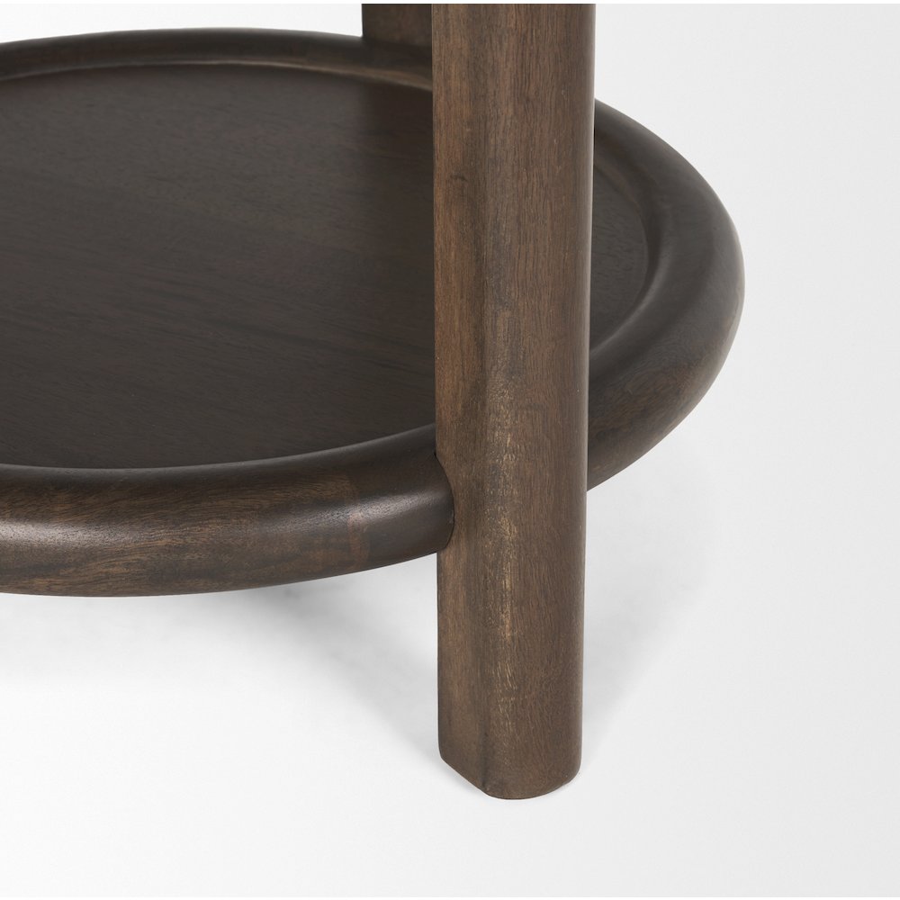 Dark Brown Wood Bottom Shelf Round Accent Table