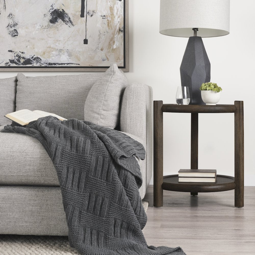 Dark Brown Wood Bottom Shelf Round Accent Table