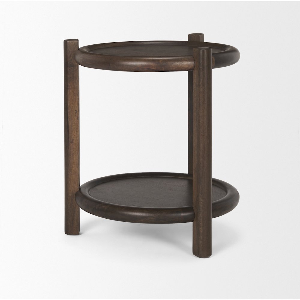 Dark Brown Wood Bottom Shelf Round Accent Table