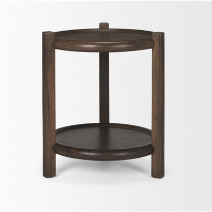 Dark Brown Wood Bottom Shelf Round Accent Table
