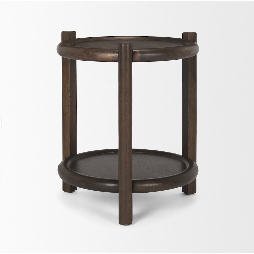 Dark Brown Wood Bottom Shelf Round Accent Table