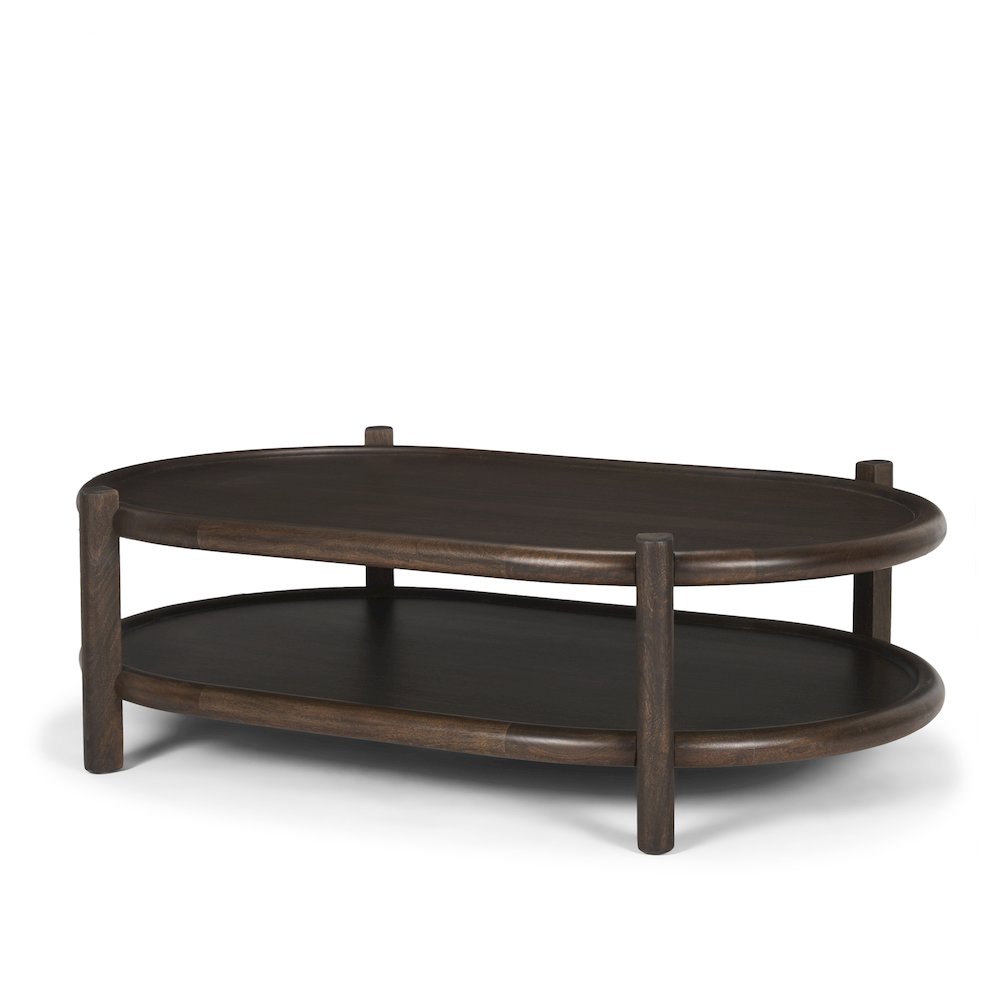 Dark Brown Wood Bottom Shelf Oval Coffee Table