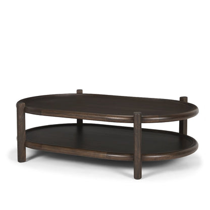 Dark Brown Wood Bottom Shelf Oval Coffee Table