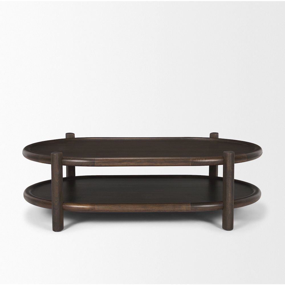 Dark Brown Wood Bottom Shelf Oval Coffee Table