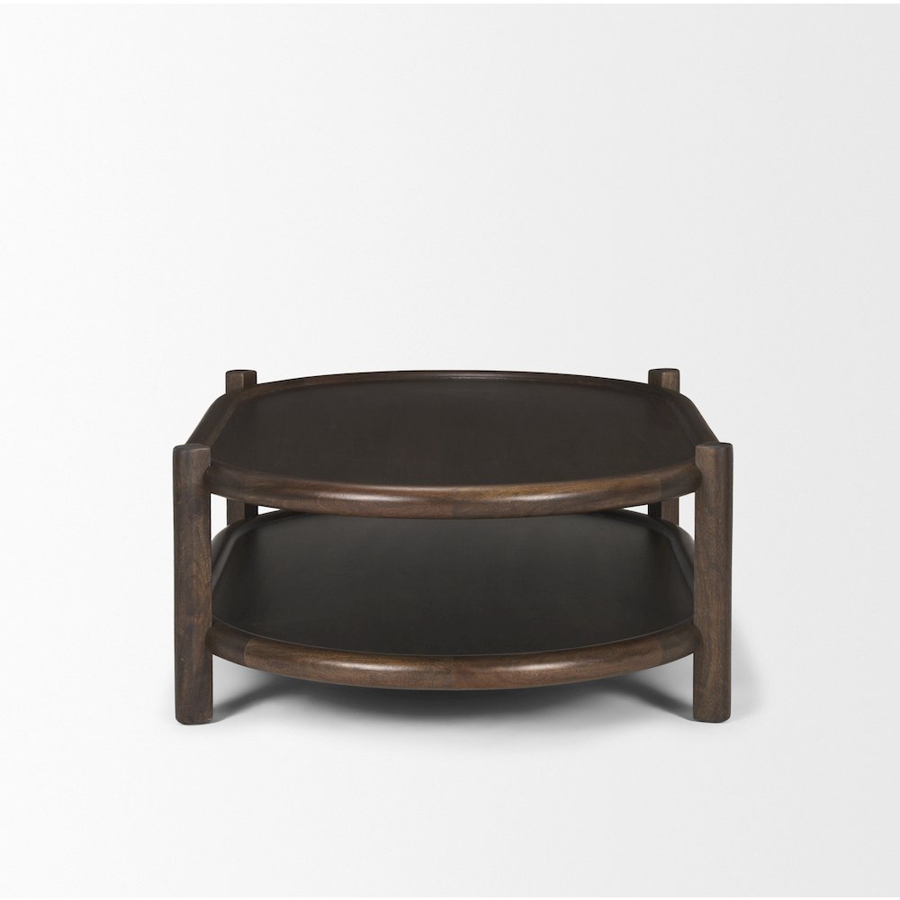 Dark Brown Wood Bottom Shelf Oval Coffee Table