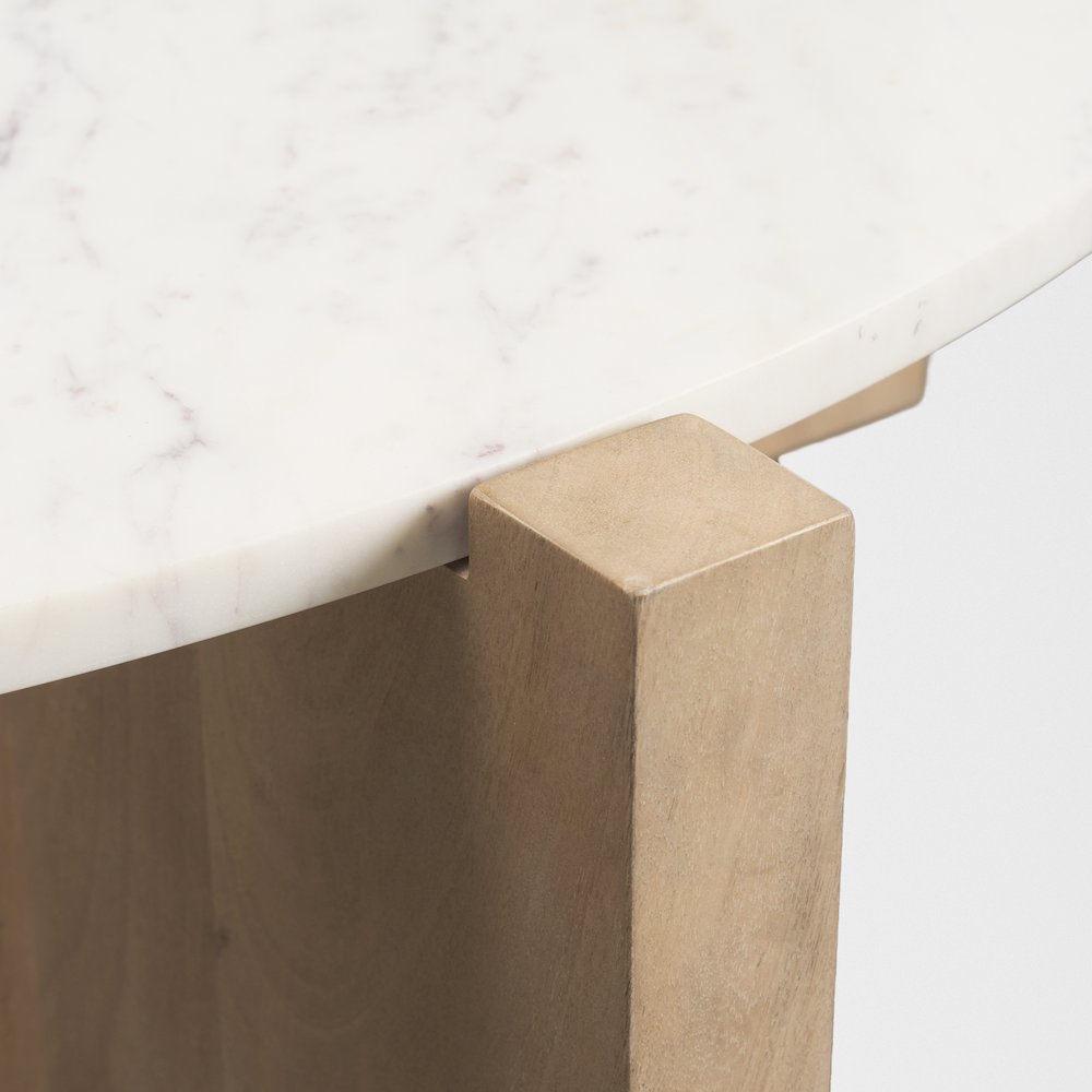 Light Brown Wood Round Marble Top Coffee Table