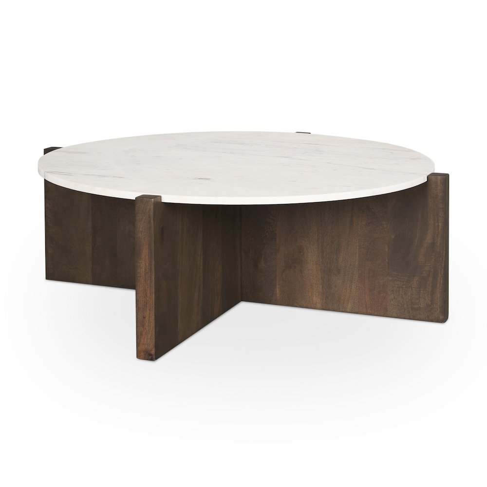 Dark Brown Wood Marble Round Top Coffee Table