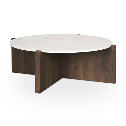 Dark Brown Wood Marble Round Top Coffee Table