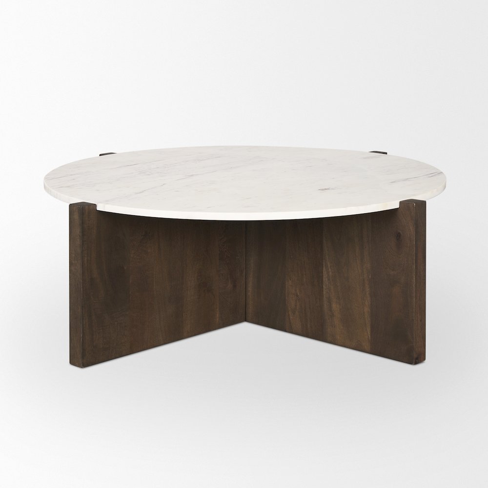 Dark Brown Wood Marble Round Top Coffee Table