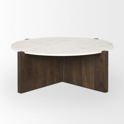 Dark Brown Wood Marble Round Top Coffee Table