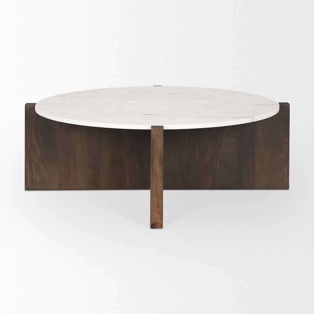 Dark Brown Wood Marble Round Top Coffee Table