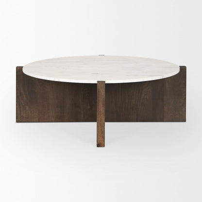 Dark Brown Wood Marble Round Top Coffee Table