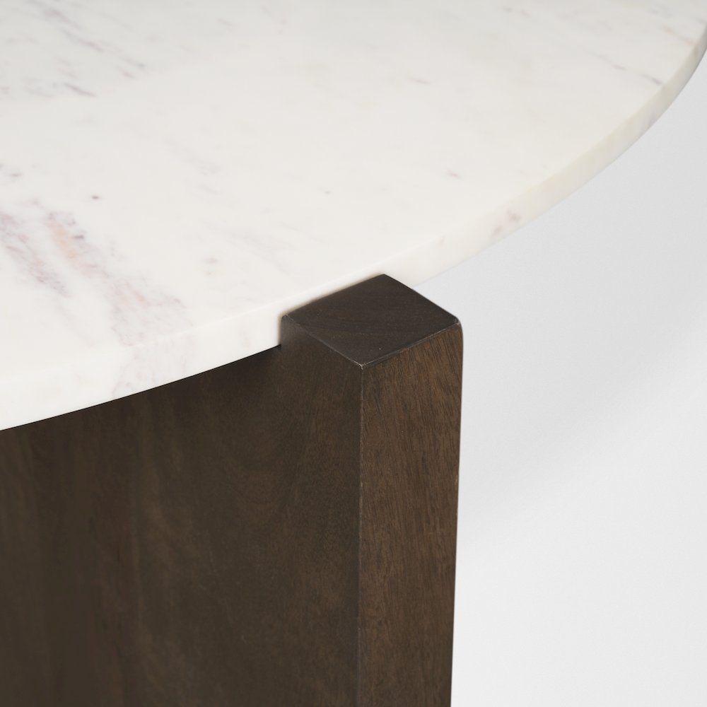 Dark Brown Wood Marble Round Top Coffee Table