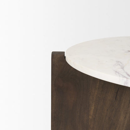 Dark Brown Wood Marble Round Top Coffee Table