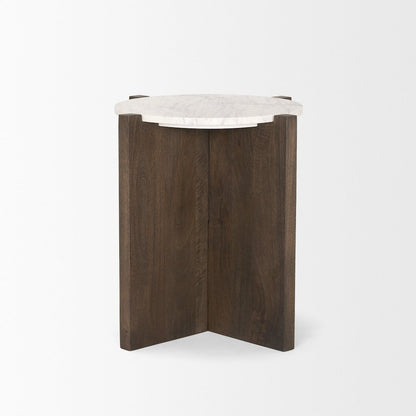Dark Brown Wood Marble Round Accent Table