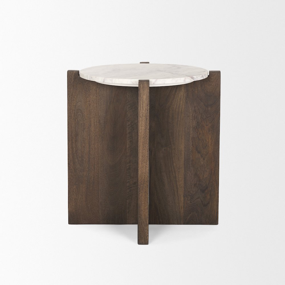 Dark Brown Wood Marble Round Accent Table