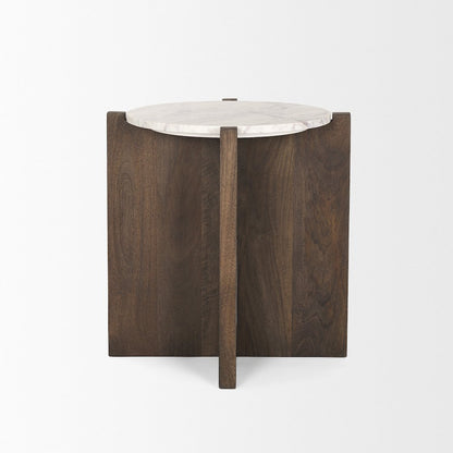 Dark Brown Wood Marble Round Accent Table