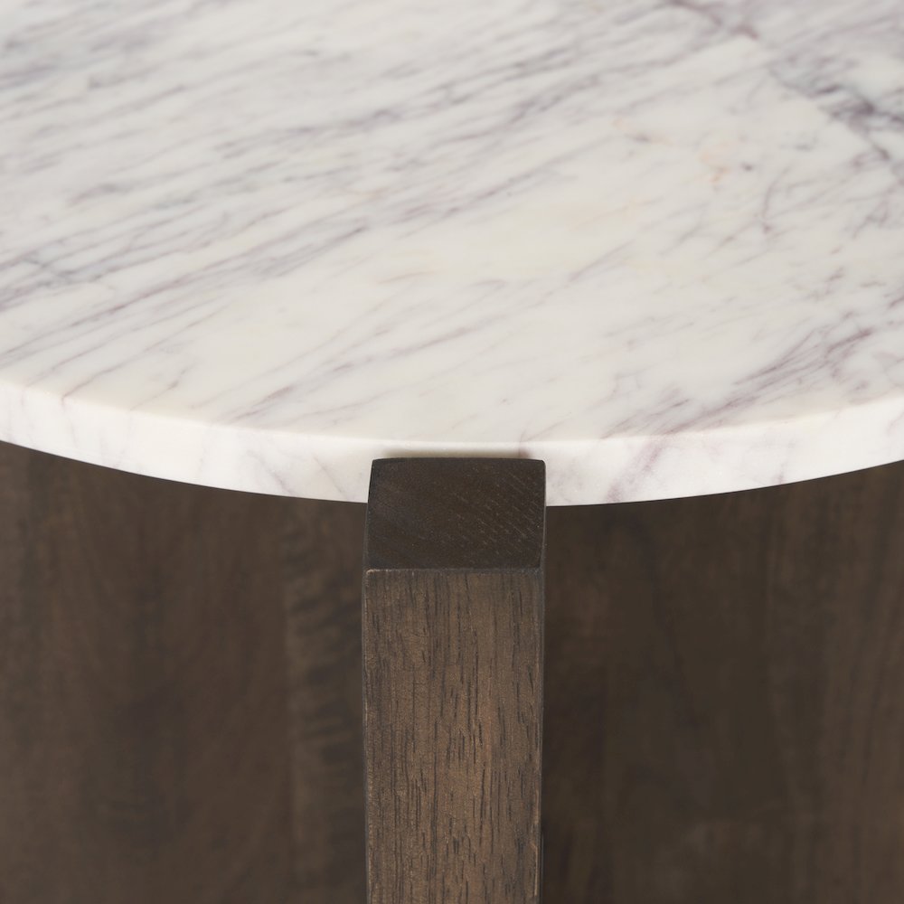 Dark Brown Wood Marble Round Accent Table