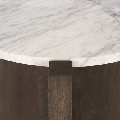 Dark Brown Wood Marble Round Accent Table