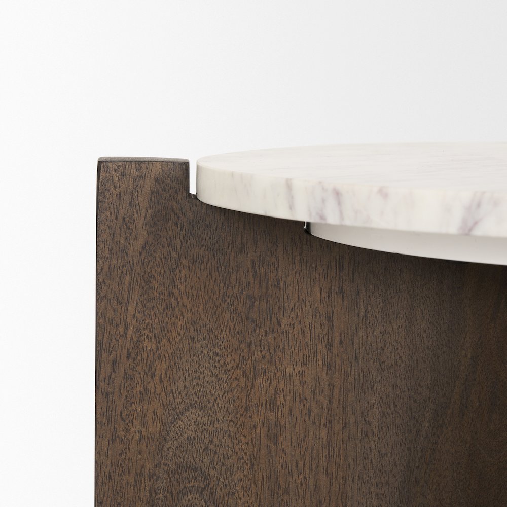 Dark Brown Wood Marble Round Accent Table