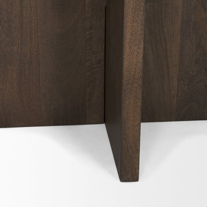 Dark Brown Wood Marble Round Accent Table