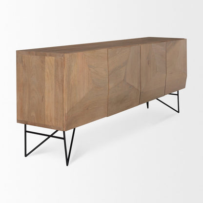 Darwin Light Brown Wooden 4 Door 2 Shelves Sideboard