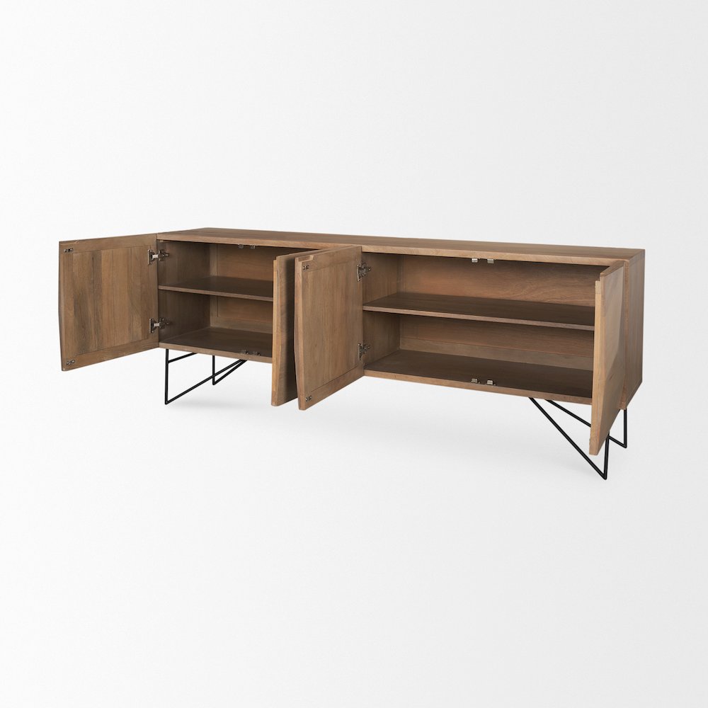 Darwin Light Brown Wooden 4 Door 2 Shelves Sideboard