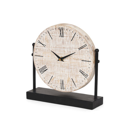 Raja Matte Black Metal Wood Table Clock