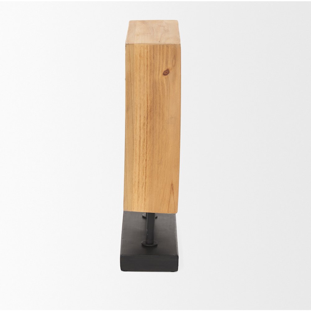 Renaya Light Brown Wood Matte Black Metal Base Table Clock