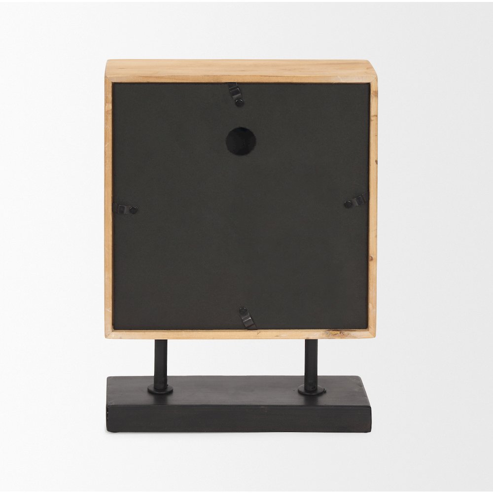 Renaya Light Brown Wood Matte Black Metal Base Table Clock