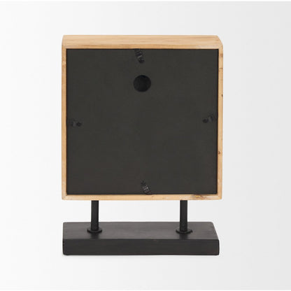 Renaya Light Brown Wood Matte Black Metal Base Table Clock