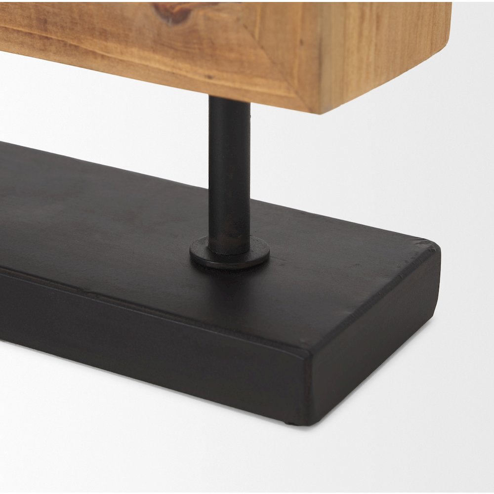 Renaya Light Brown Wood Matte Black Metal Base Table Clock