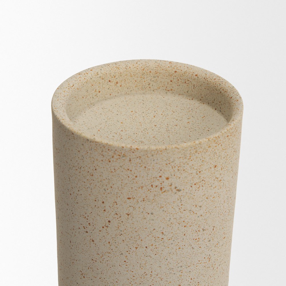 Qamra Short Beige Textured Metal Pillar Candle Holder
