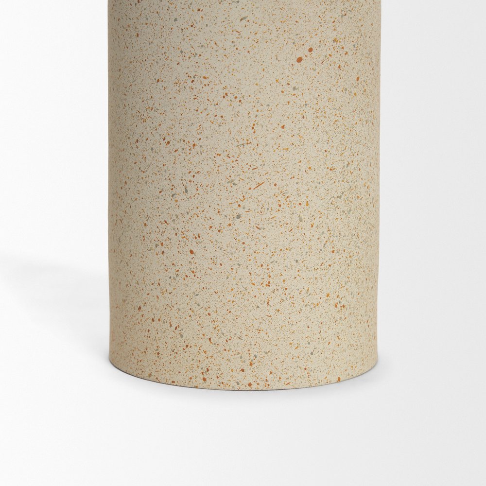 Qamra Short Beige Textured Metal Pillar Candle Holder