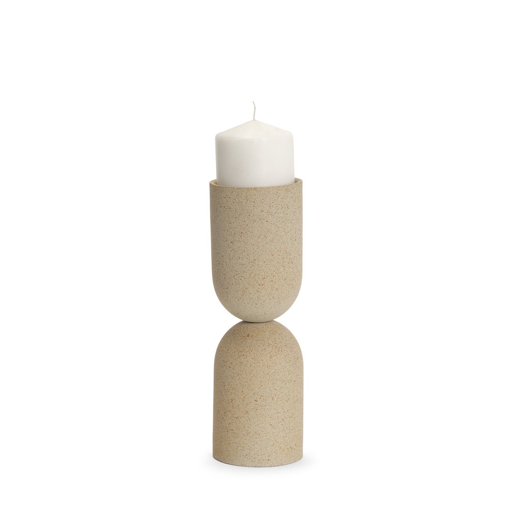 Qamra Medium Beige Textured Metal Pillar Candle Holder Candle Holder