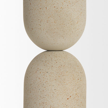 Qamra Medium Beige Textured Metal Pillar Candle Holder Candle Holder