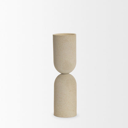 Qamra Tall Beige Textured Metal Pillar Candle Holder Candle Holder