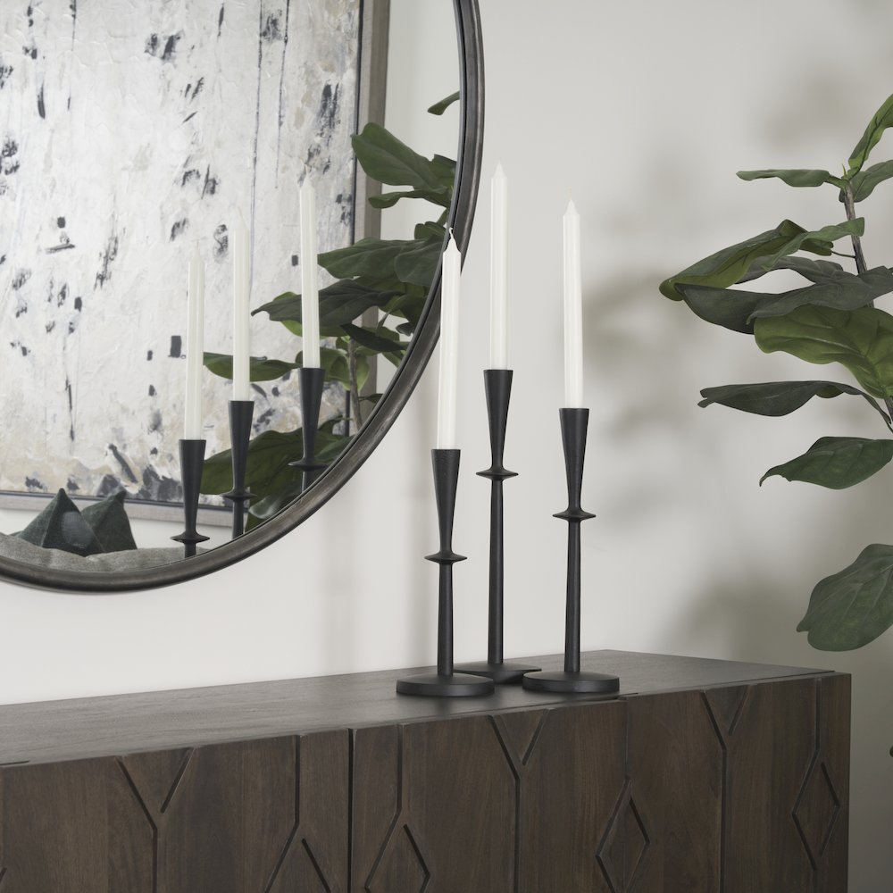 Qwin Matte Black Cast Aluminum Medium Candle Holder