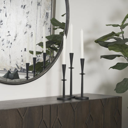 Qwin Matte Black Cast Aluminum Medium Candle Holder