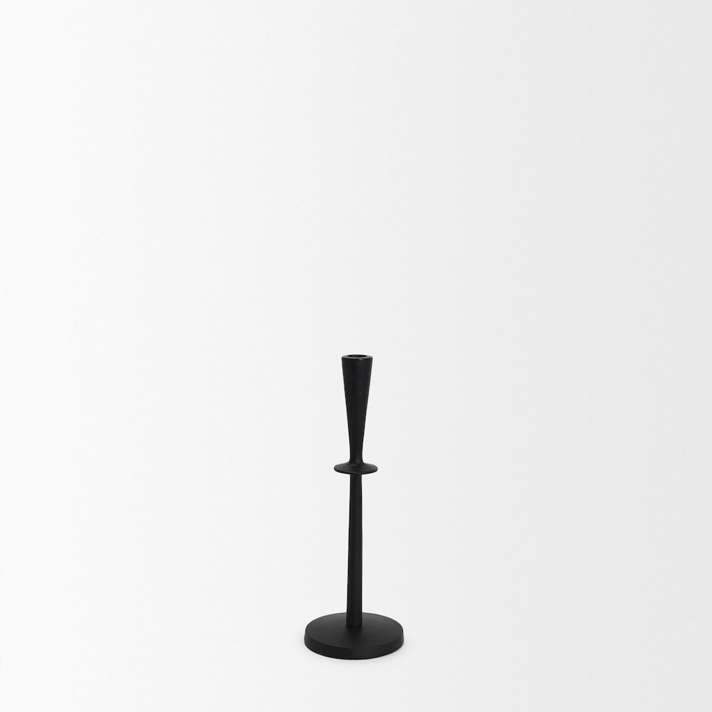 Qwin Matte Black Cast Aluminum Medium Candle Holder