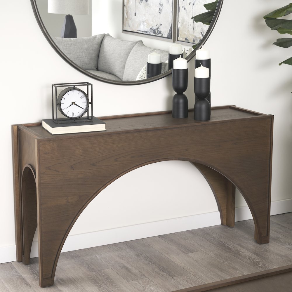 Dark Brown Wood Arched Console Table
